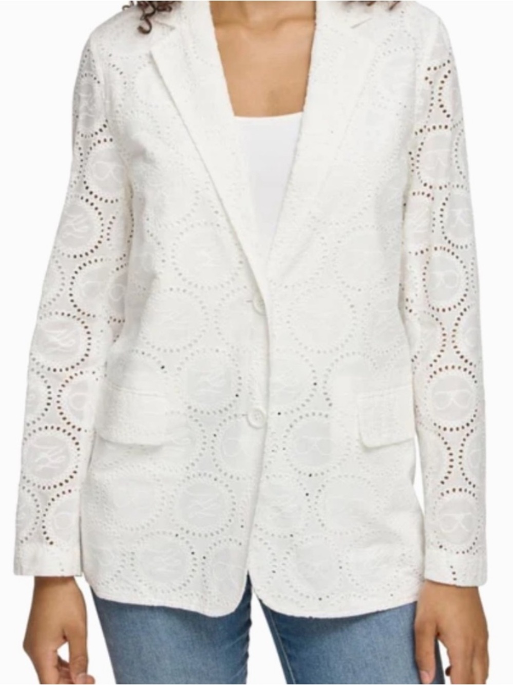 Karl Lagerfeld Paris White Eyelet Notch Lapel Blazer size 6